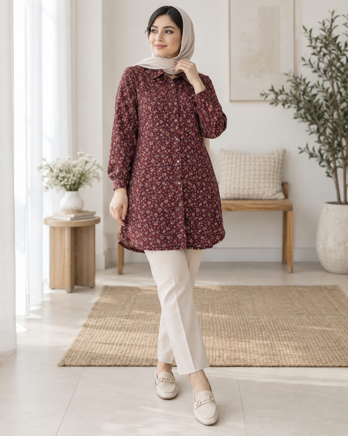 ChatGPT Image Sep 20, 2026, 01_28_35 AM شومیز مانتویی گلریز زرشکی | کد ۰۳ - تصویر 1